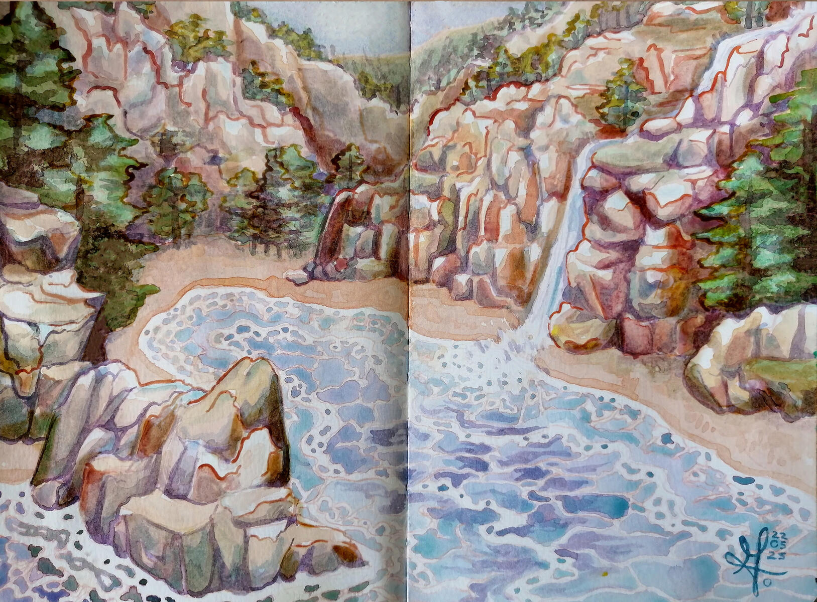 Made with watercolors and colored pencils. I wanted to indulge more in landscaping with traditional materials.